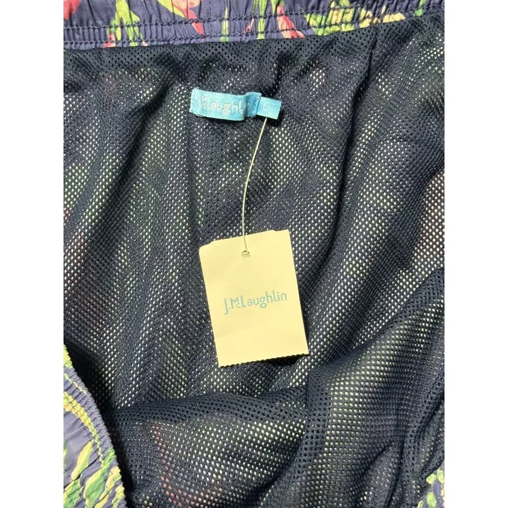 NWT J.McLaughlin Gibson Swim Trunks Mens L Navy/Green/Blue  Flamingo Palm Mesh